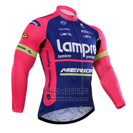 2015 Fietskleding Lampre Merida Roze en Blauw Lange Mouwen en Koersbroek